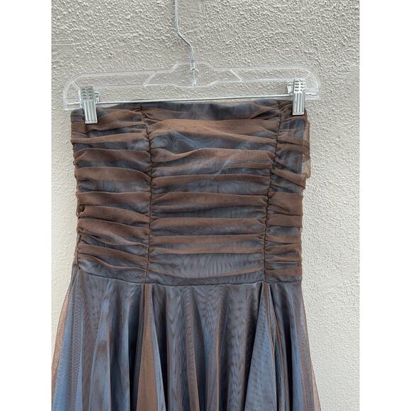 Water Signs Juniors Dress Size 9/10 Brown Blue Strapless Layered Homecoming VTG - Picture 2 of 13